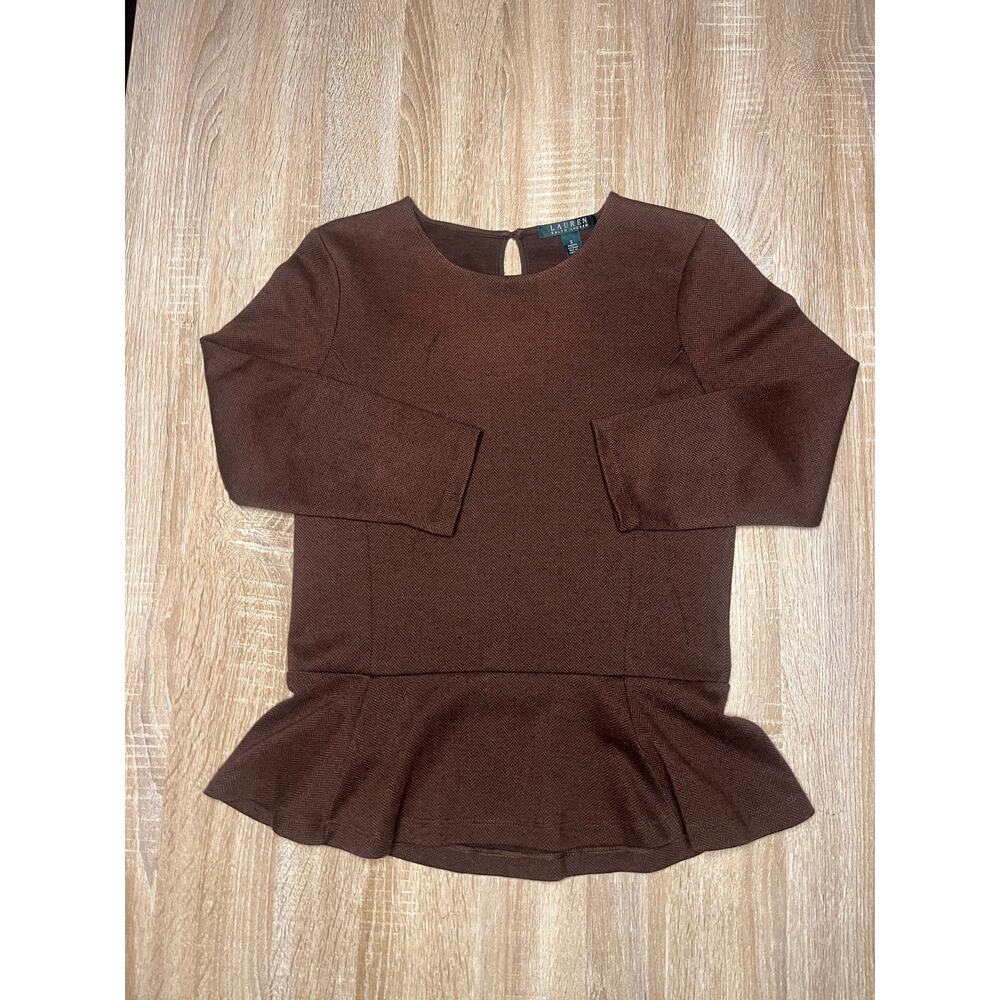 Ralph Lauren Brown Peplum Top Women Small